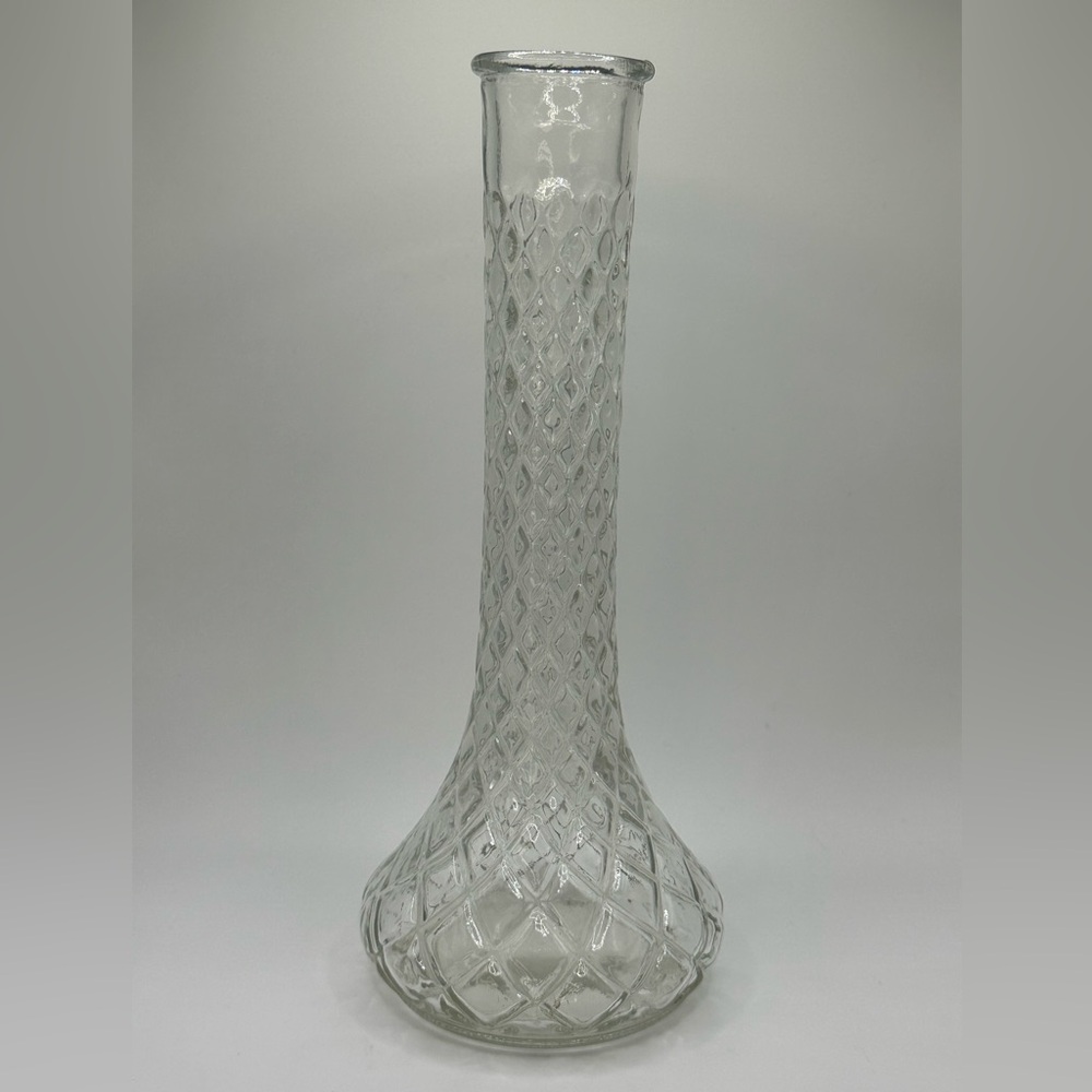 HOOSIER GLASS 4092 Clear Bud Vase - Diamond/Quilt Pattern.